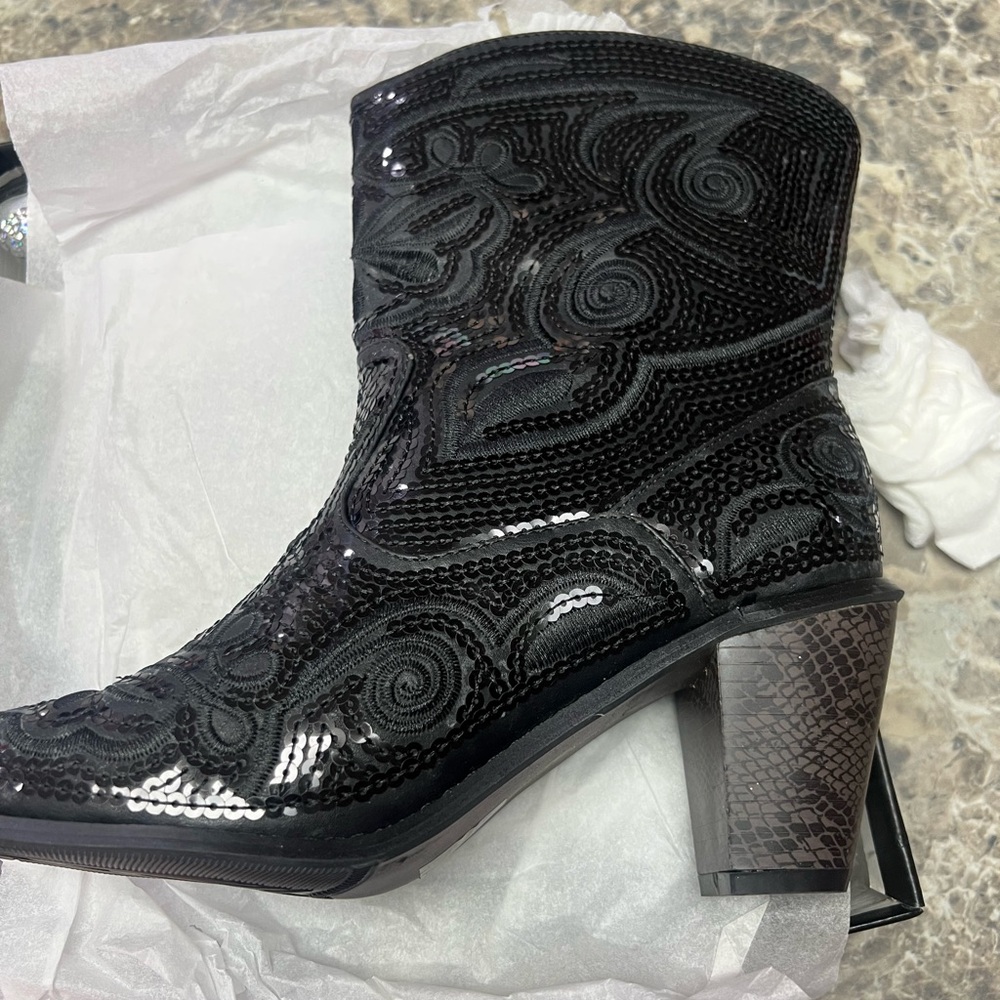 Black sequin boots